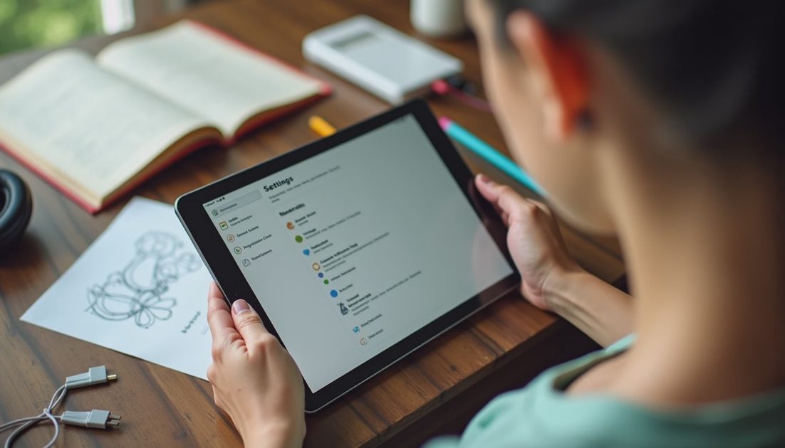 Hands adjusting parental control settings on a tablet