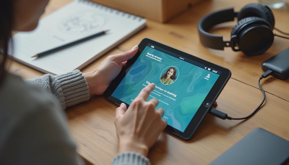 Fingers move a tablet onto a separate guest Wi-Fi network