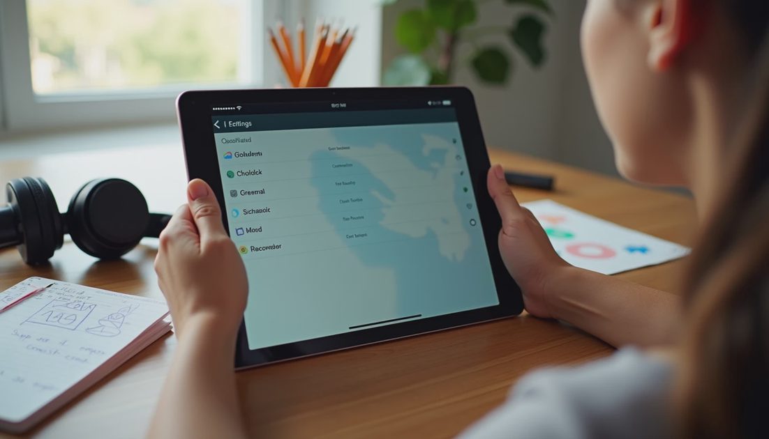 Hands browse Google Family Link options on a tablet