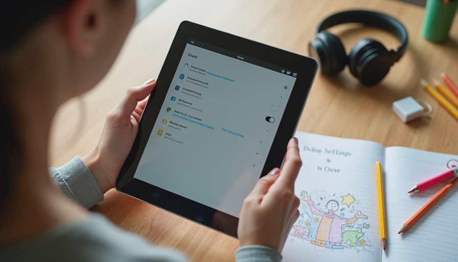 Hands setting screen time limits on a tablet