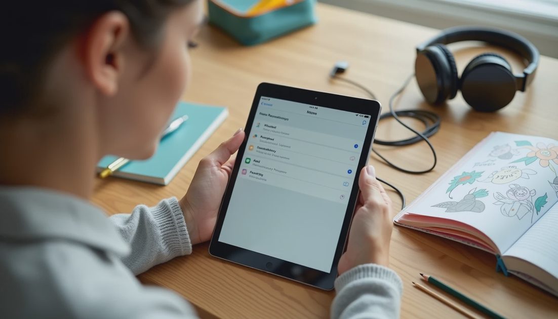 Fingers schedule a gaming cutoff time on a tablet