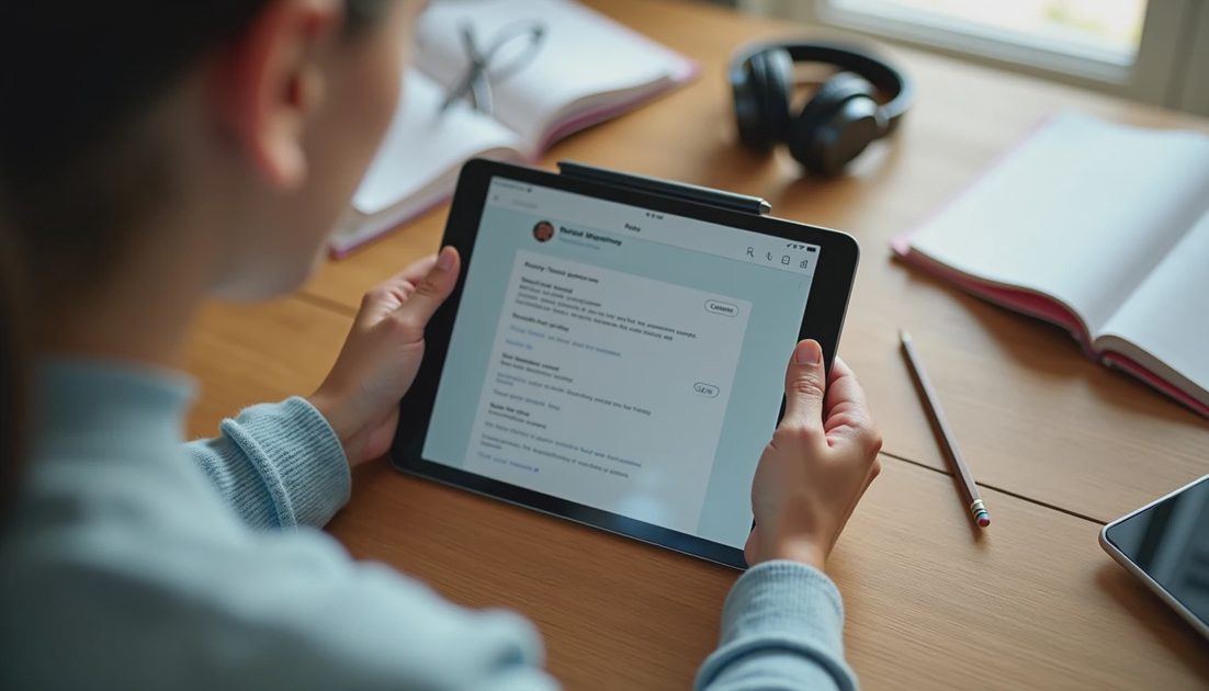 Hands adjusting privacy settings on a tablet screen