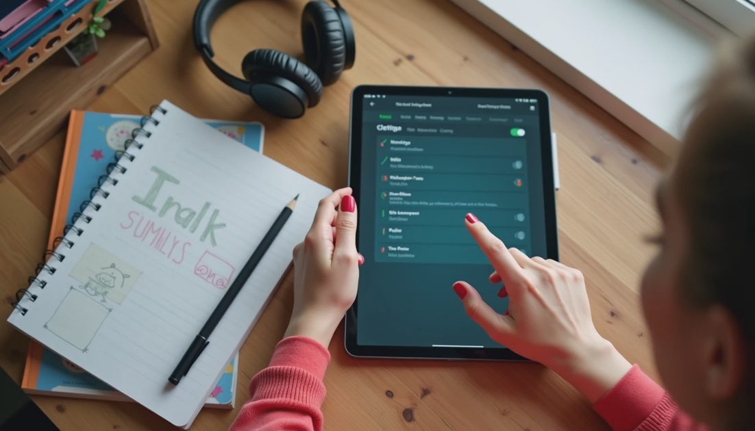 Fingers choose reading apps on a child's tablet
