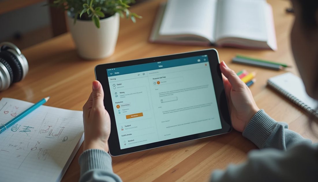 Fingers scroll through a kid-safe browser's settings
