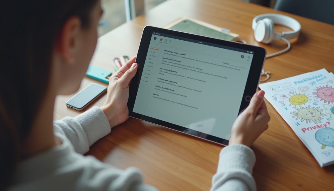 Two hands open a tablet's network configuration panel