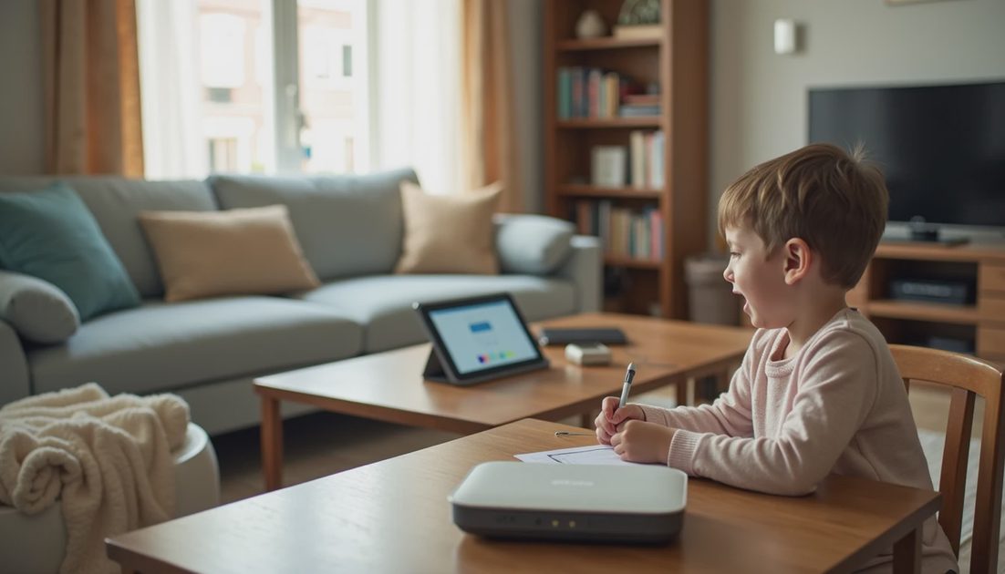 A router and kids' devices set up for guest Wi-Fi access